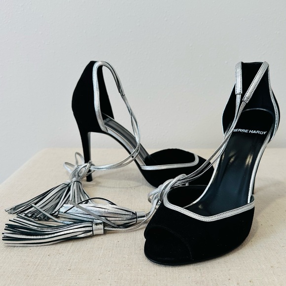 New Pierre Hardy leather suede black silver tassel sandals - Picture 7 of 12